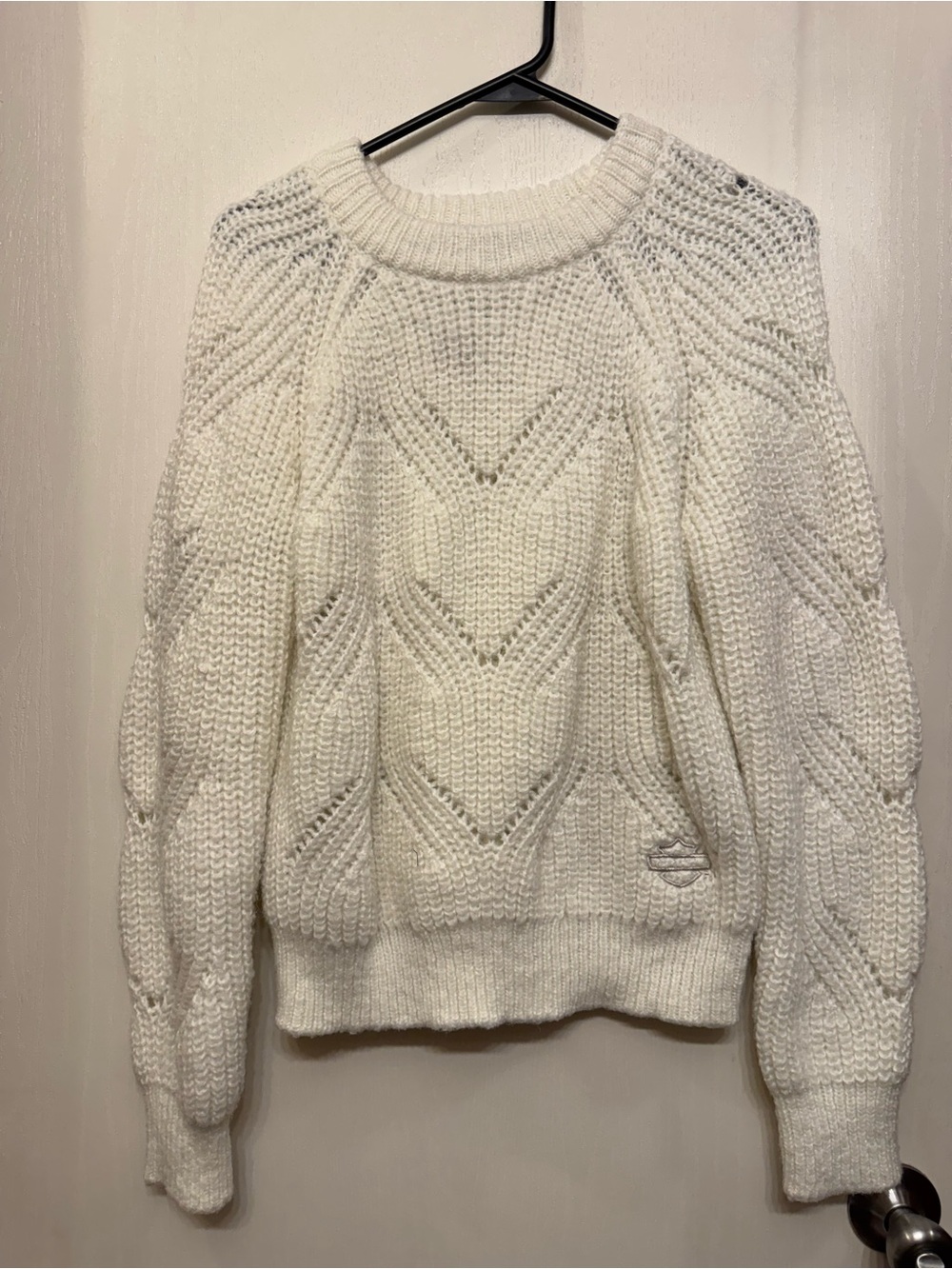 Harley Davidson Ivory Chunky Knit Logo Sweater Women’s M